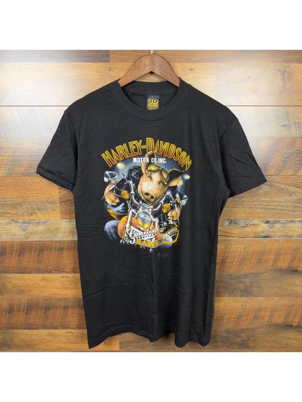 Vintage 1989 Harley Davidson Genuine Hawg 3D Emblem T-Shirt Large Biker Tee